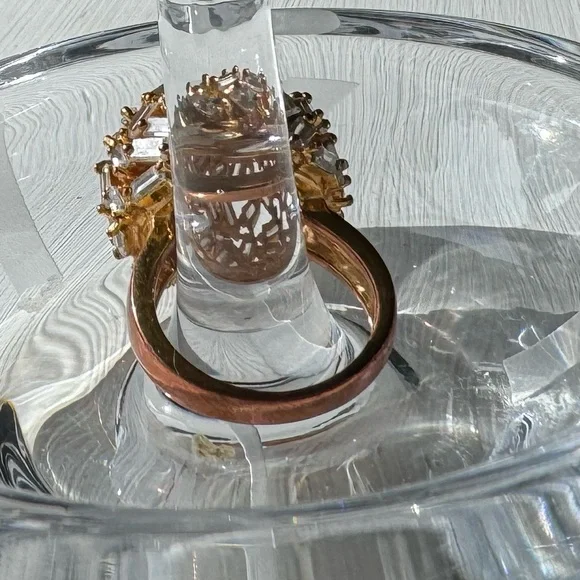 Large Gold rhinestone “ball” ring w/ rectangle muted rhinestones pieces -Size 8 - Picture 5 of 11